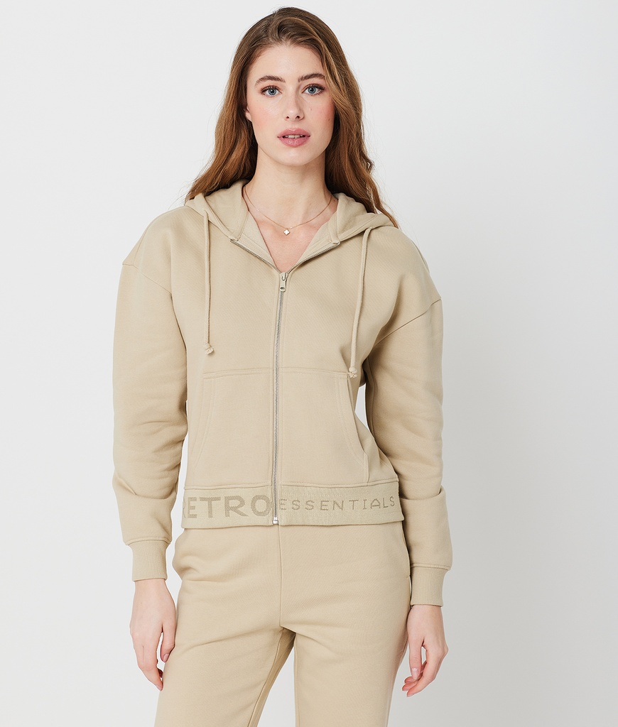 Swan Zip Hoodie Jogging Top, Beige