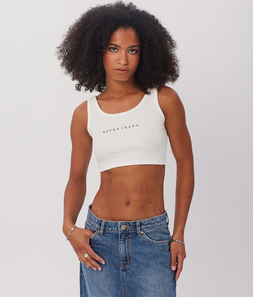 Gwen Crop Tank Top, White