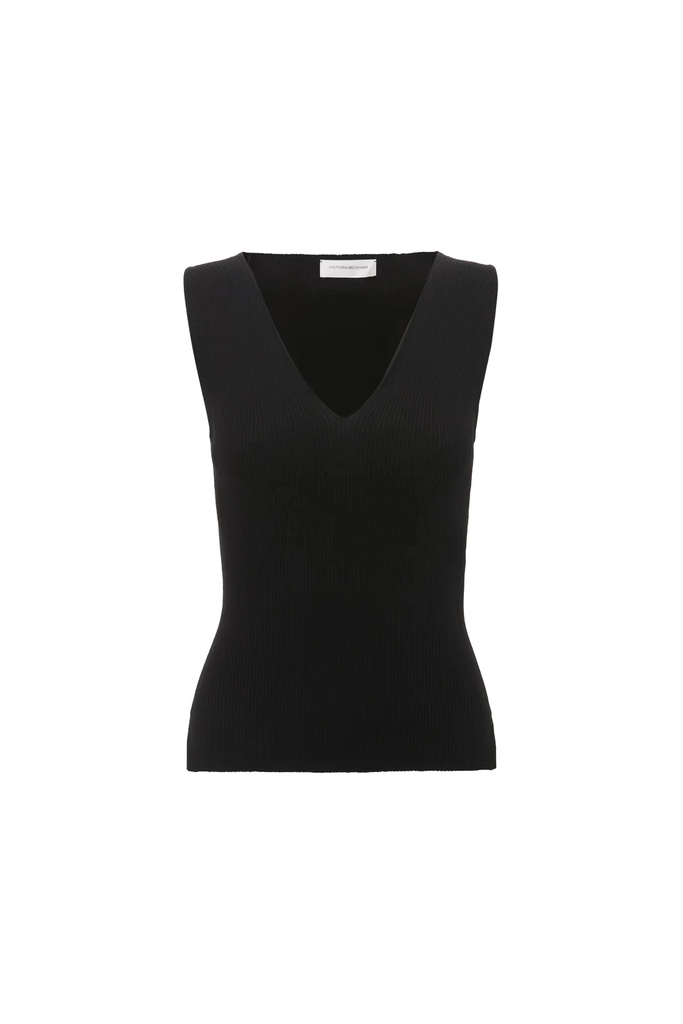 Rib Detail V-neck Tank Top