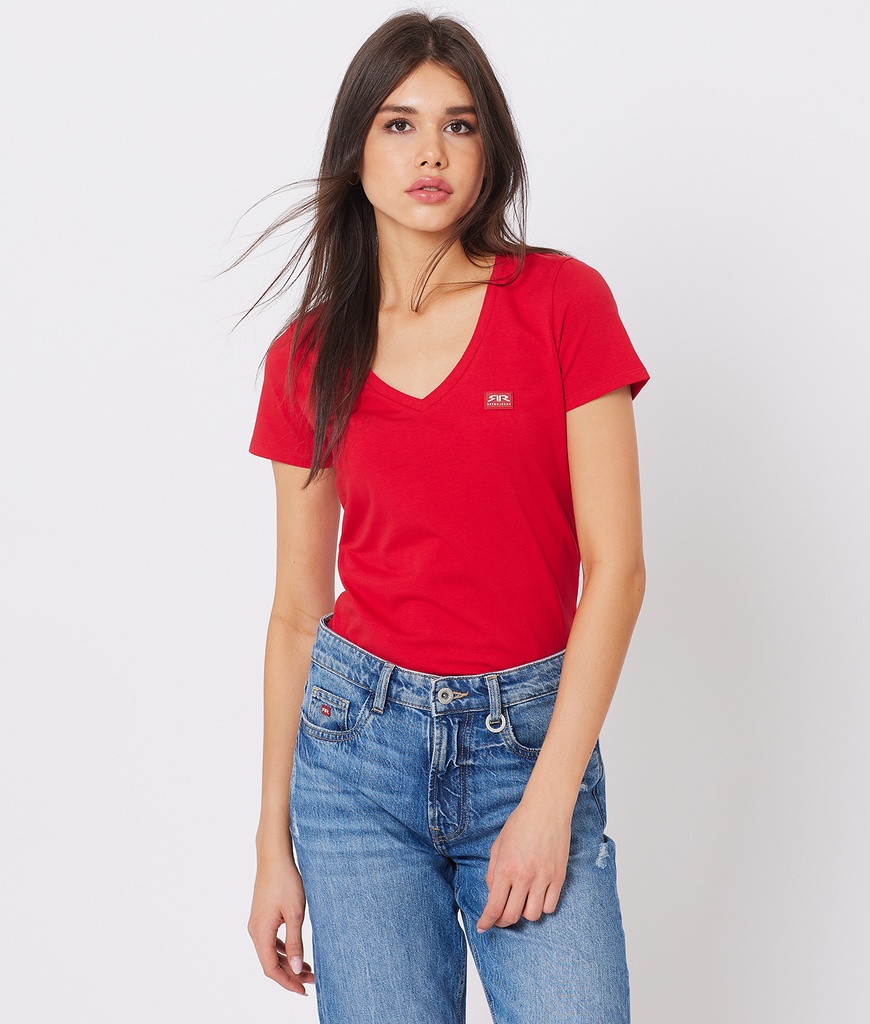 RR Original W V Neck T-Shirt, Red