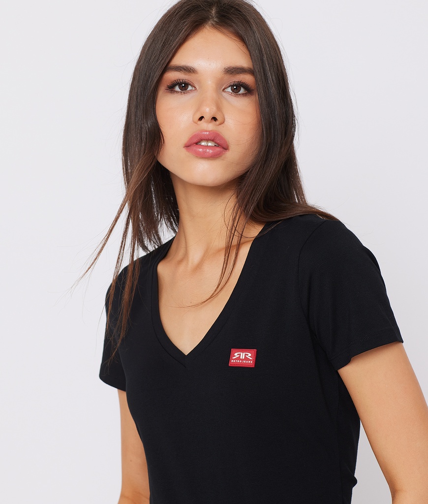 RR Original W V Neck T-Shirt, Black