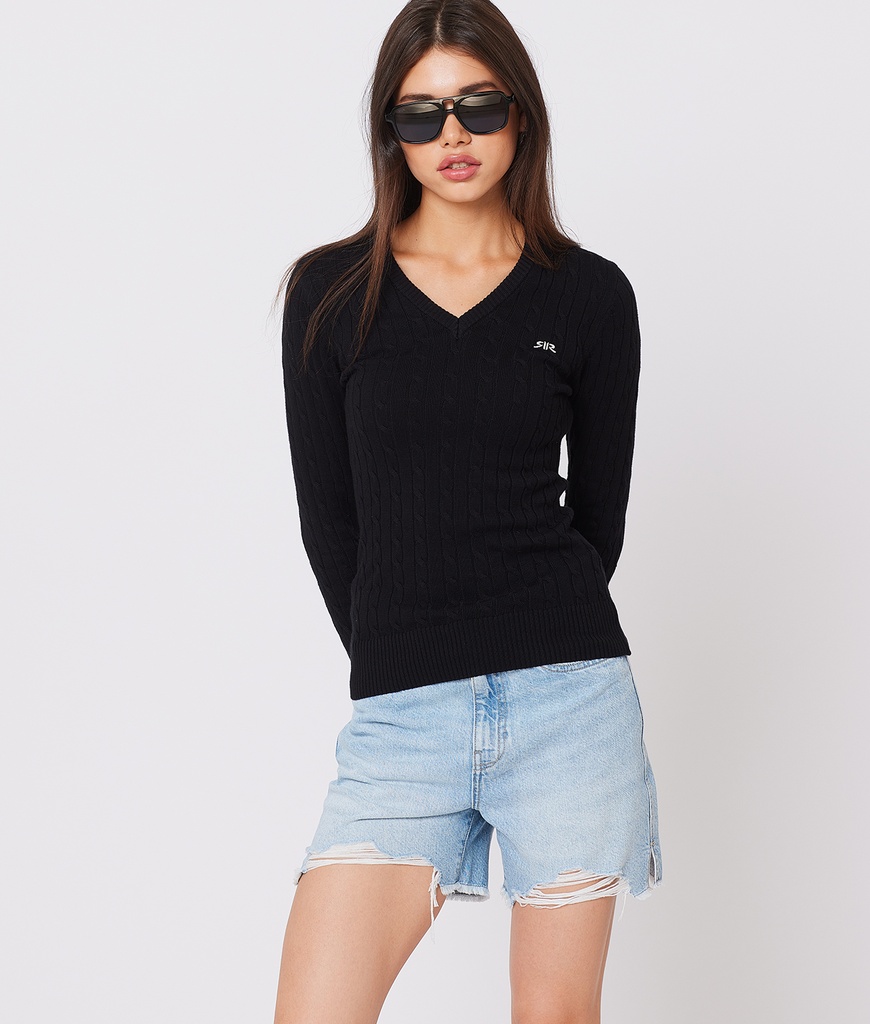 Rr Cable W V Sweater, Black