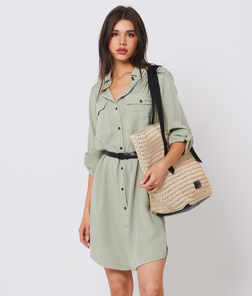 Sofia Shirt Woven Dress, Khaki
