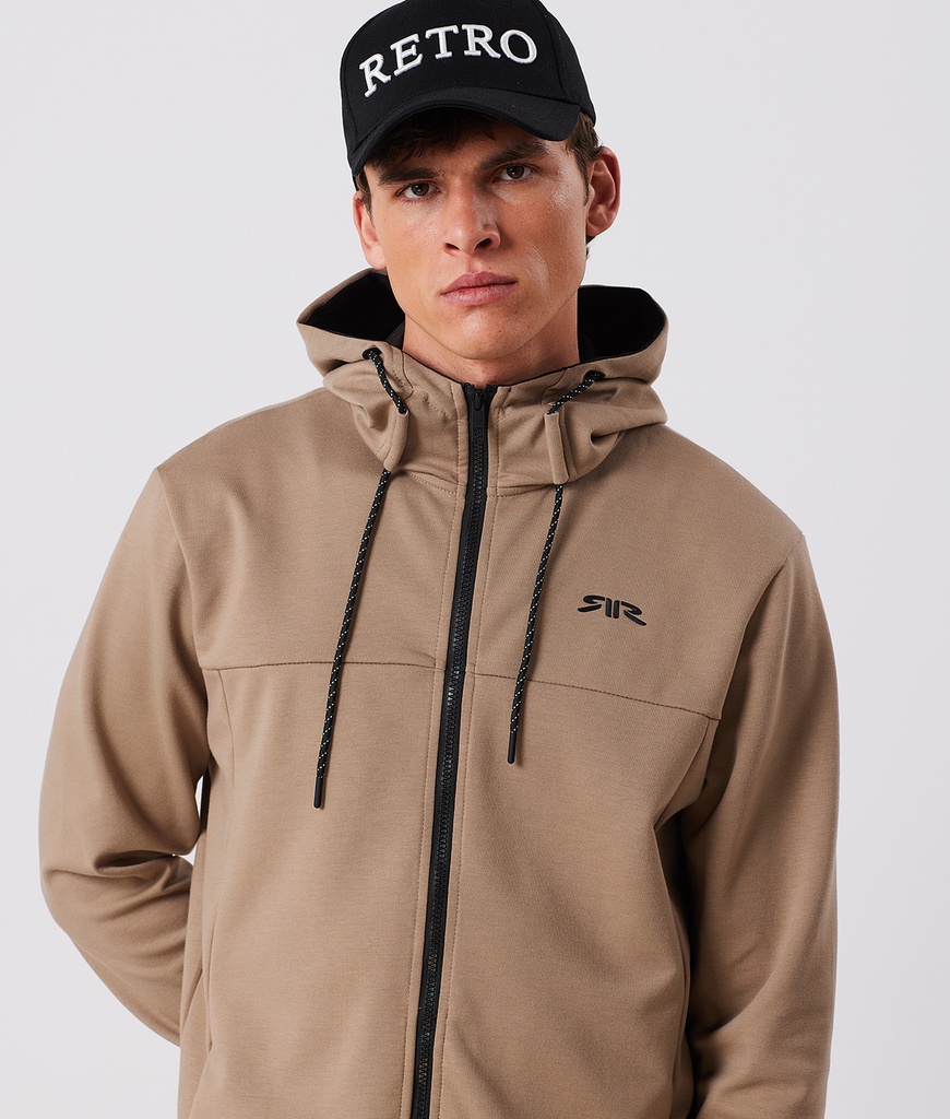 Keith Zip Hoodie Jogging Top, Beige