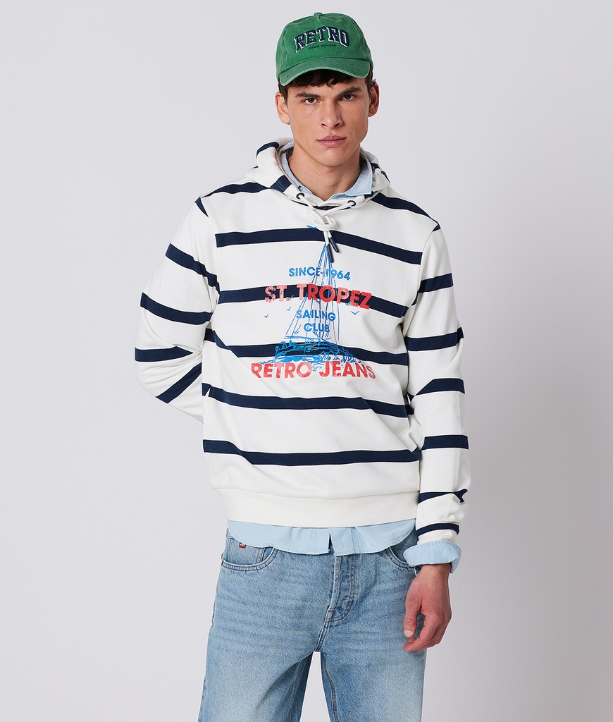 Sagen Hoodie Jogging Top, White Striped