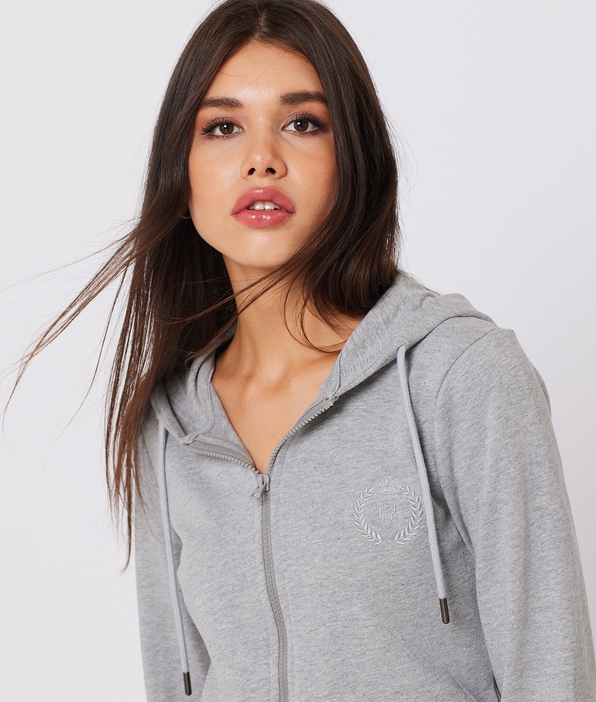 Lottie Zip Hoodie Jogging Top, Grey Melange