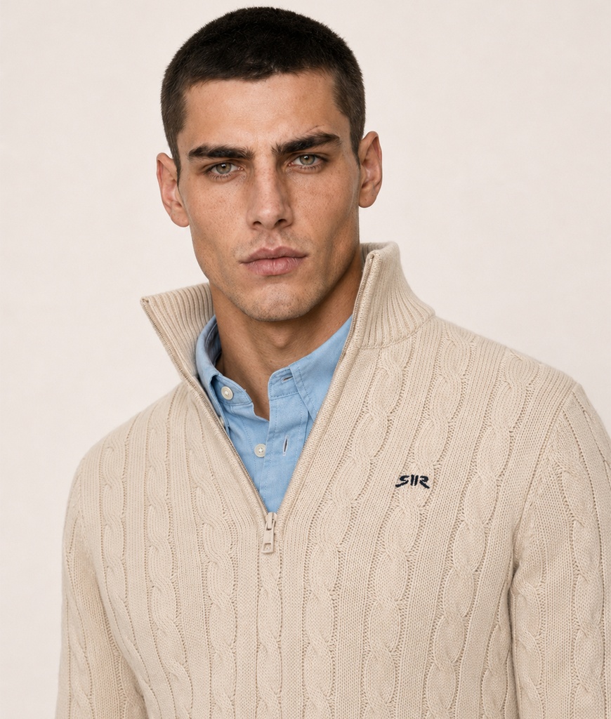 Gabriel Half Zip Sweater, Sand