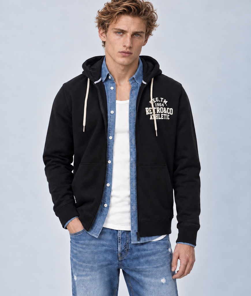 Marcus Zip Hoodie Jogging Top, Black