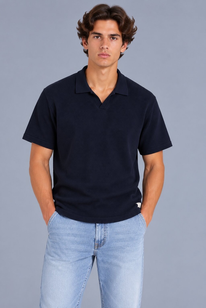 Portofino Knitted Polo, Dark Blue