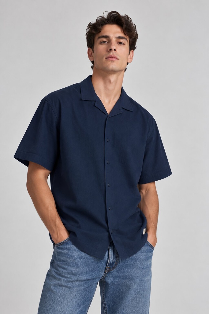 Alba Short Sleeves Shirt, Navy Blue