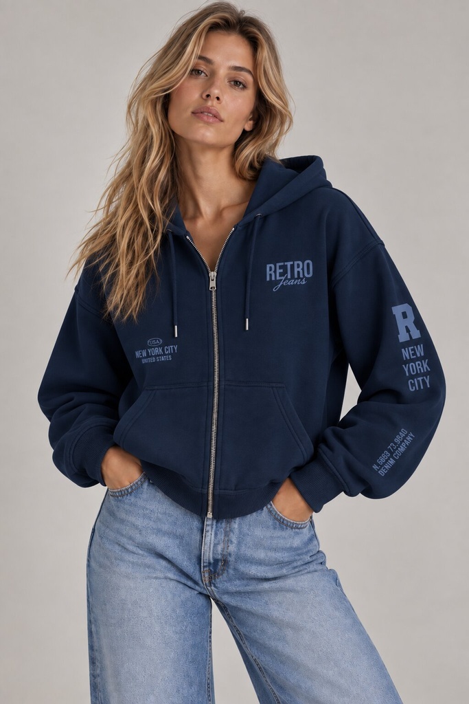 Kendall Zip Hoodie Jogging Top, Dark Blue