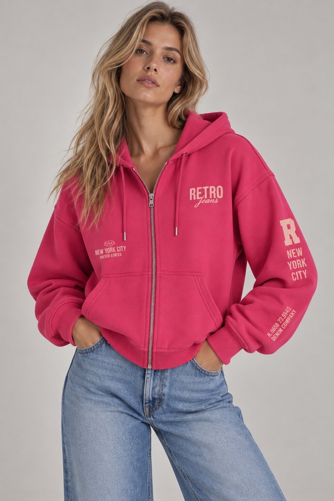 Kendall Zip Hoodie Jogging Top, Raspberry