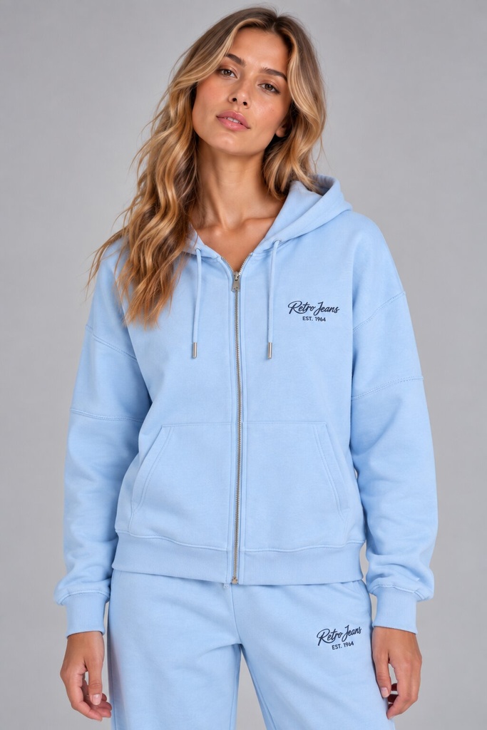 Akemi Zip Hoodie Jogging Top, Light Blue