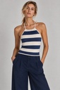 Siren Halter Top, Dark Blue Striped